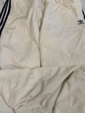 adidas White Nylon Track Pants with Navy Three Stripes